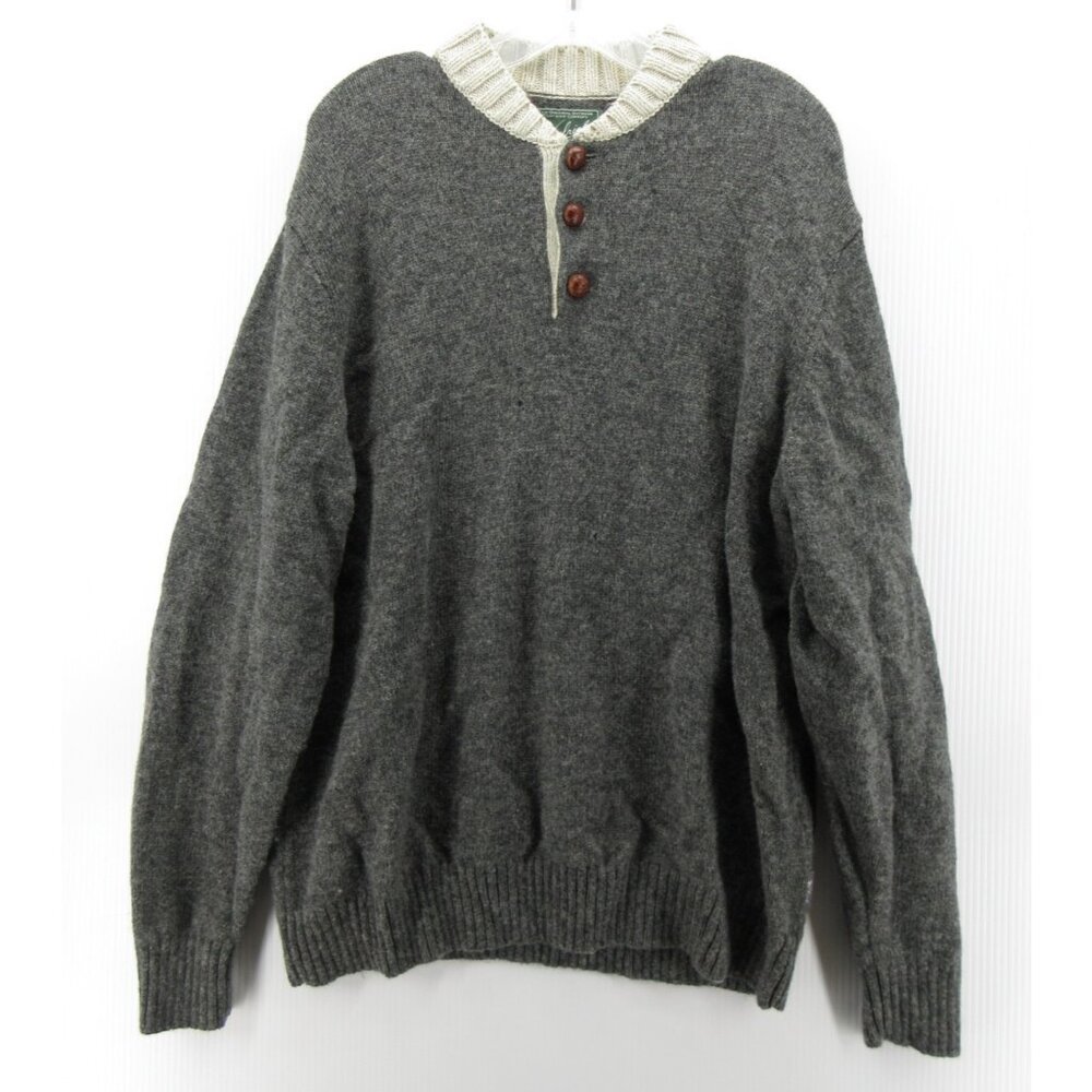 Woolrich Sweater XL Wool Henley Pullover Elbow Patches Blade Collar *